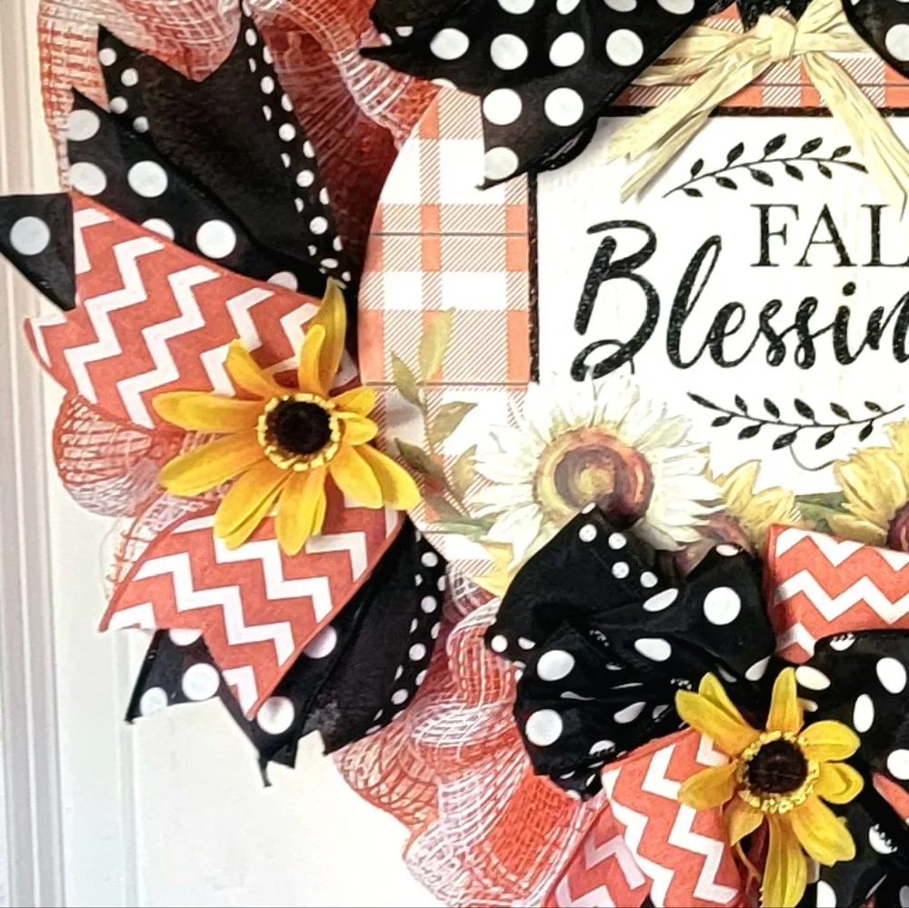 Fall Blessings Wreath Thanksgiving  Farmhouse Country